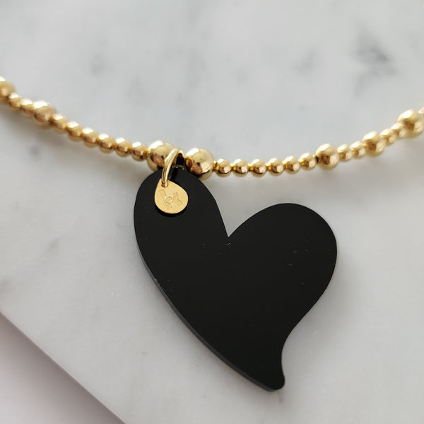 Collar - Corazón Negro de Acrílico