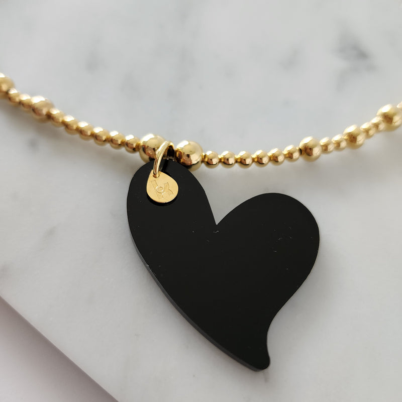 Collar - Corazón Negro de Acrílico